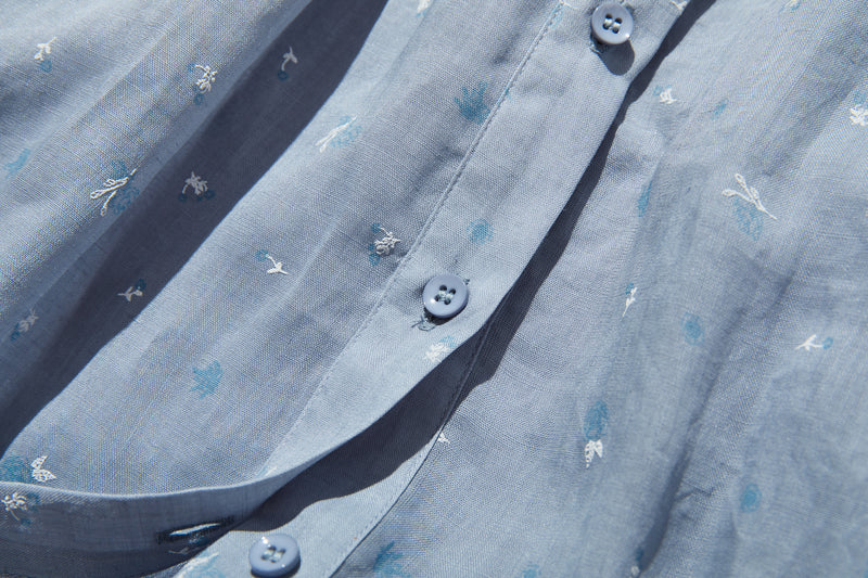 夏の定番！エアリー麻のブラウス　小花プリント　超ゆったりシルエット　250801