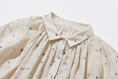 夏の定番！エアリー麻のブラウス　小花プリント　超ゆったりシルエット　250801