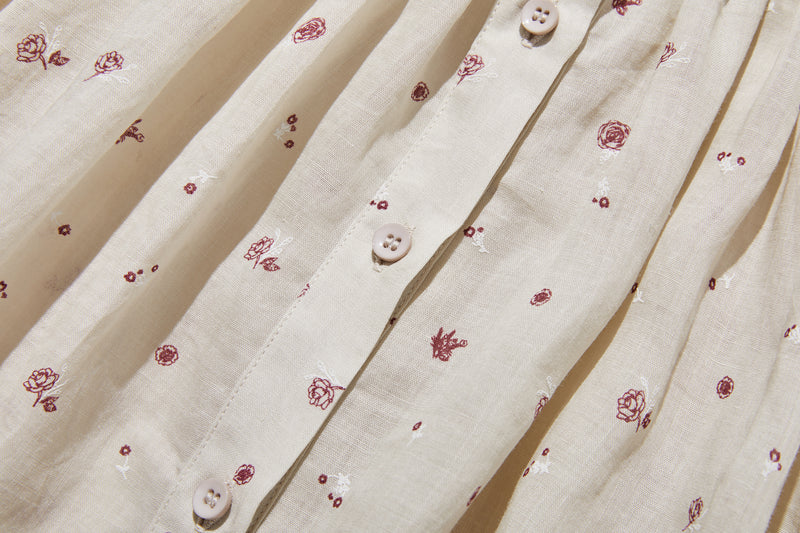 夏の定番！エアリー麻のブラウス　小花プリント　超ゆったりシルエット　250801