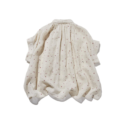 夏の定番！エアリー麻のブラウス　小花プリント　超ゆったりシルエット　250801