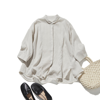 暑い季節もおしゃれと快適さを両立　麻混　ブラウス　9分袖ブラウス　250802