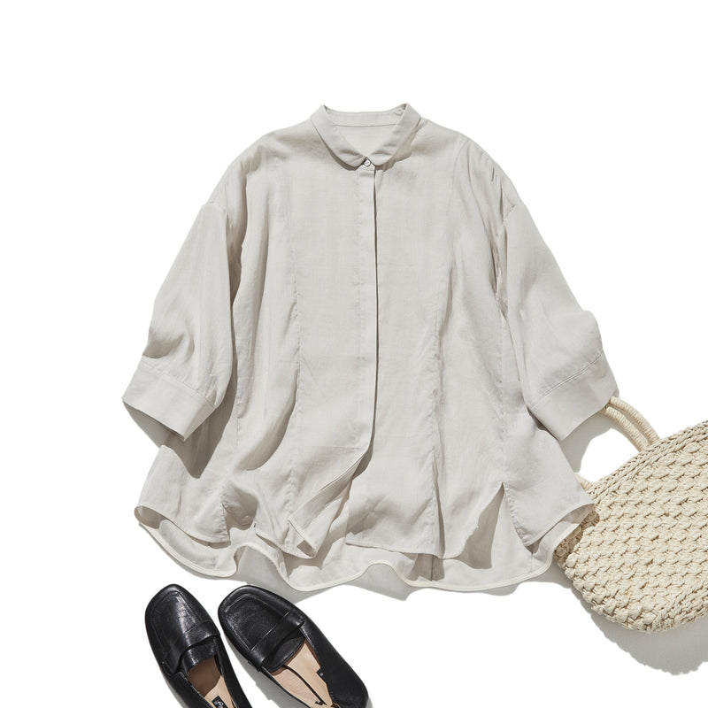 暑い季節もおしゃれと快適さを両立　麻混　ブラウス　9分袖ブラウス　250802