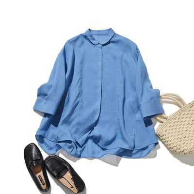 暑い季節もおしゃれと快適さを両立　麻混　ブラウス　9分袖ブラウス　250802