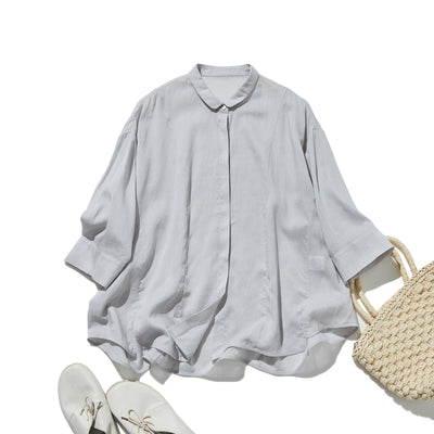 暑い季節もおしゃれと快適さを両立　麻混　ブラウス　9分袖ブラウス　250802