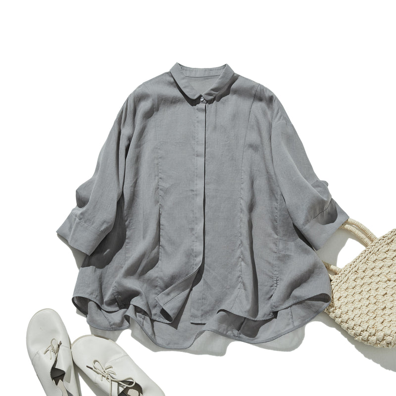 暑い季節もおしゃれと快適さを両立　麻混　ブラウス　9分袖ブラウス　250802