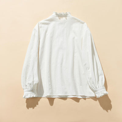 着こなしの幅が広がる上品見えブラウス　コットンリネンジャガード　長袖ブラウス　　　24A05