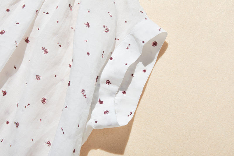 夏の定番！エアリー麻のブラウス　小花プリント　超ゆったりシルエット　250801