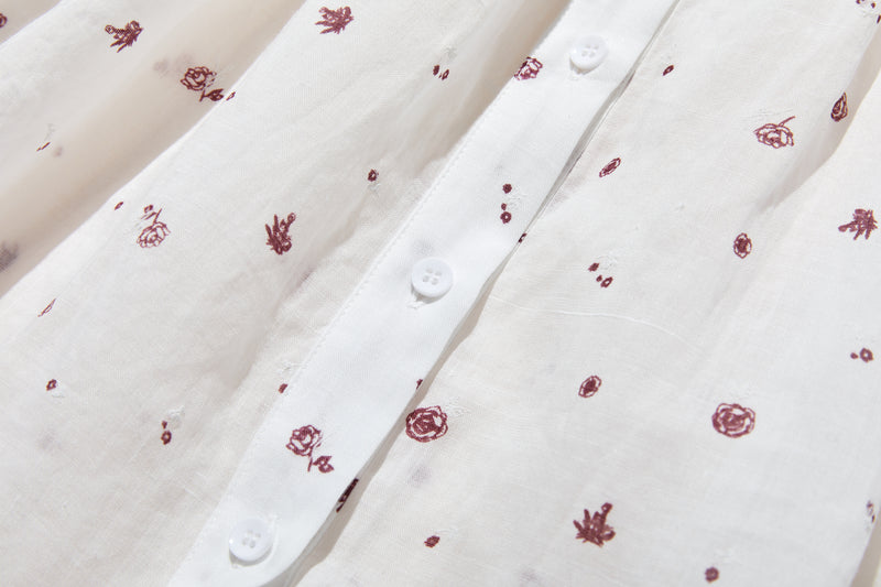 夏の定番！エアリー麻のブラウス　小花プリント　超ゆったりシルエット　250801