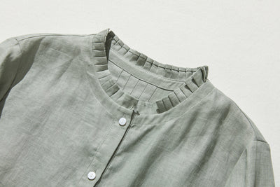 さりげなく甘い 美形ブラウス　リネン100％生地　リネンシャツブラウス　　210804