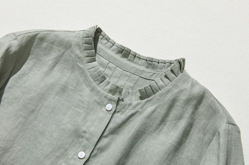 さりげなく甘い 美形ブラウス　リネン100％生地　リネンシャツブラウス　　210804