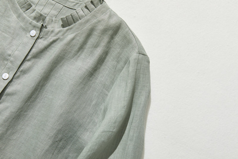 さりげなく甘い 美形ブラウス　リネン100％生地　リネンシャツブラウス　　210804