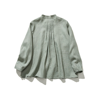 さりげなく甘い 美形ブラウス　リネン100％生地　リネンシャツブラウス　　210804