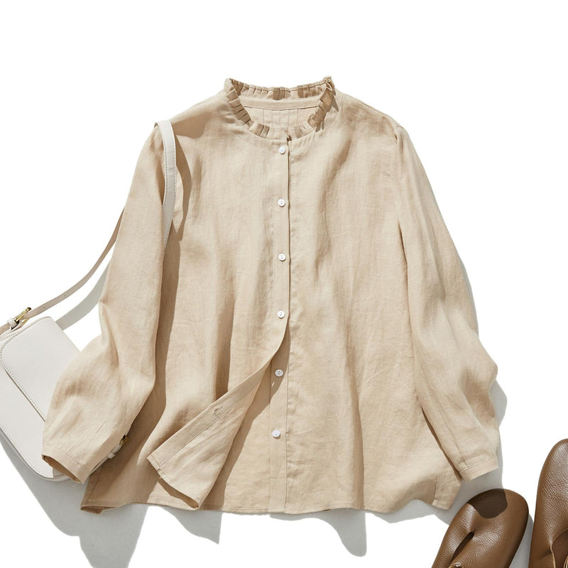 さりげなく甘い 美形ブラウス　リネン100％生地　リネンシャツブラウス　　210804