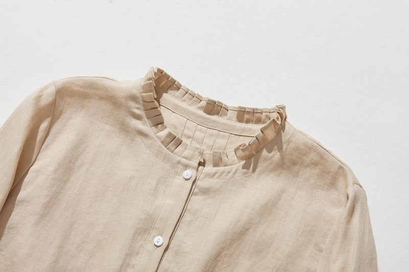 さりげなく甘い 美形ブラウス　リネン100％生地　リネンシャツブラウス　　210804