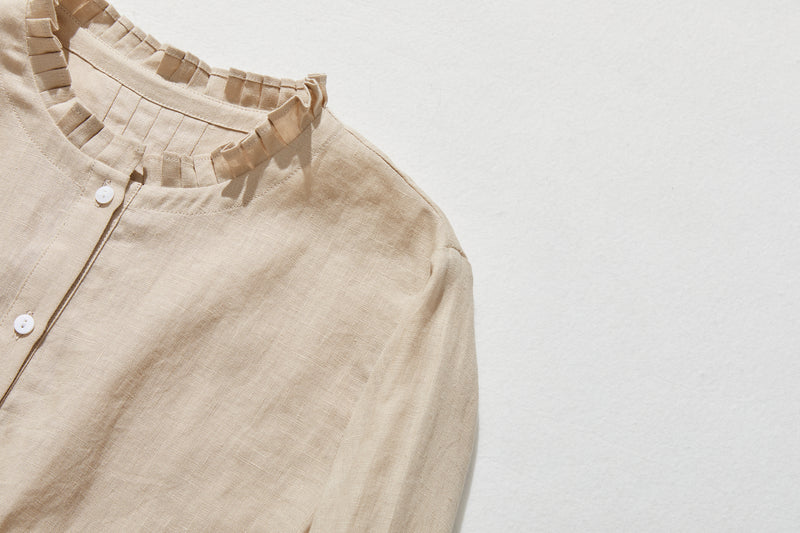 さりげなく甘い 美形ブラウス　リネン100％生地　リネンシャツブラウス　　210804