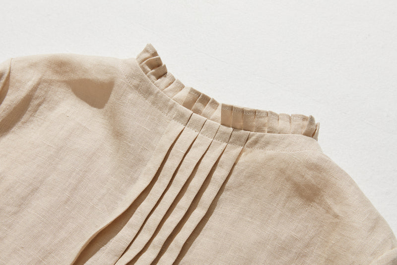 さりげなく甘い 美形ブラウス　リネン100％生地　リネンシャツブラウス　　210804