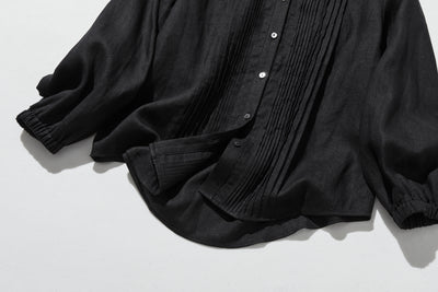 上品な佇まいと、心地よい着心地を兼ね備えた一枚　ピンタックシャツ　リネンシャツブラウス　251007