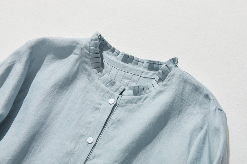 さりげなく甘い 美形ブラウス　リネン100％生地　リネンシャツブラウス　　210804