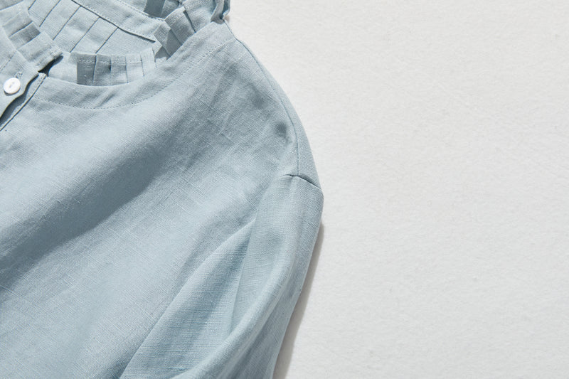 さりげなく甘い 美形ブラウス　リネン100％生地　リネンシャツブラウス　　210804