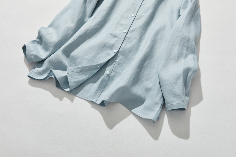 さりげなく甘い 美形ブラウス　リネン100％生地　リネンシャツブラウス　　210804