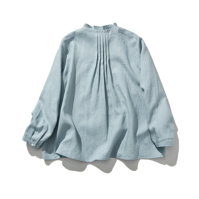 さりげなく甘い 美形ブラウス　リネン100％生地　リネンシャツブラウス　　210804