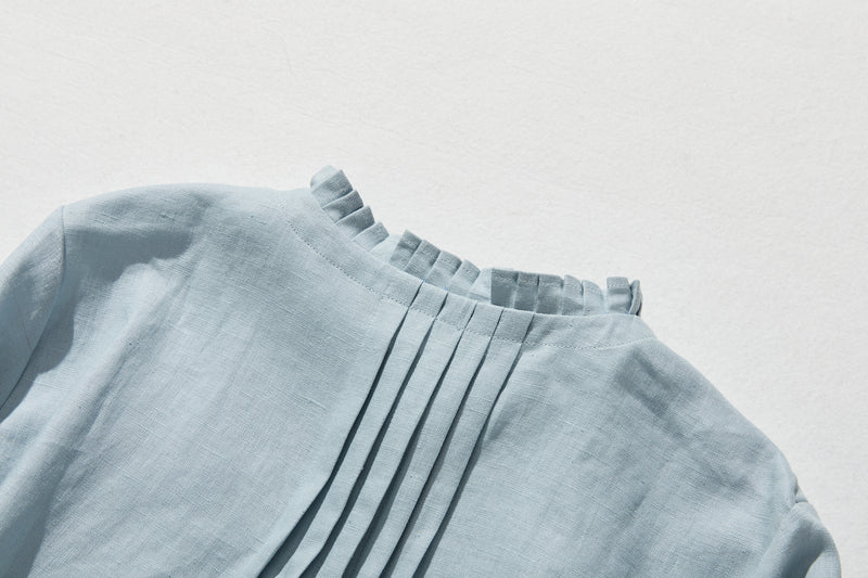 さりげなく甘い 美形ブラウス　リネン100％生地　リネンシャツブラウス　　210804