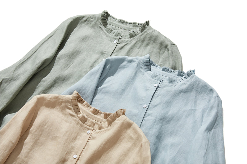 さりげなく甘い 美形ブラウス　リネン100％生地　リネンシャツブラウス　　210804