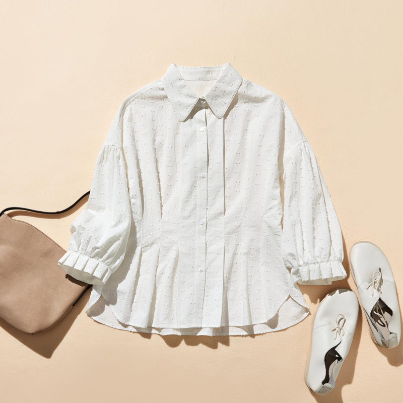 シンプルでおしゃれ！ドビー織コットン生地シャツ　8分袖　250301-1