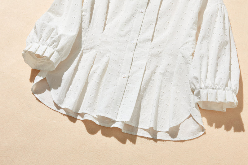 シンプルでおしゃれ！ドビー織コットン生地シャツ　8分袖　250301-1