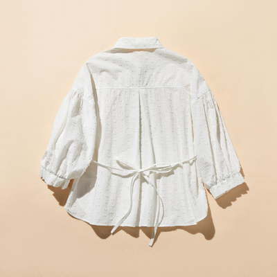 シンプルでおしゃれ！ドビー織コットン生地シャツ　8分袖　250301-1