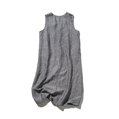 【季節を超えて愛される】リネンワンピース　フランスリネン　Vネックノースリーブマキシ丈ワンピース　250612