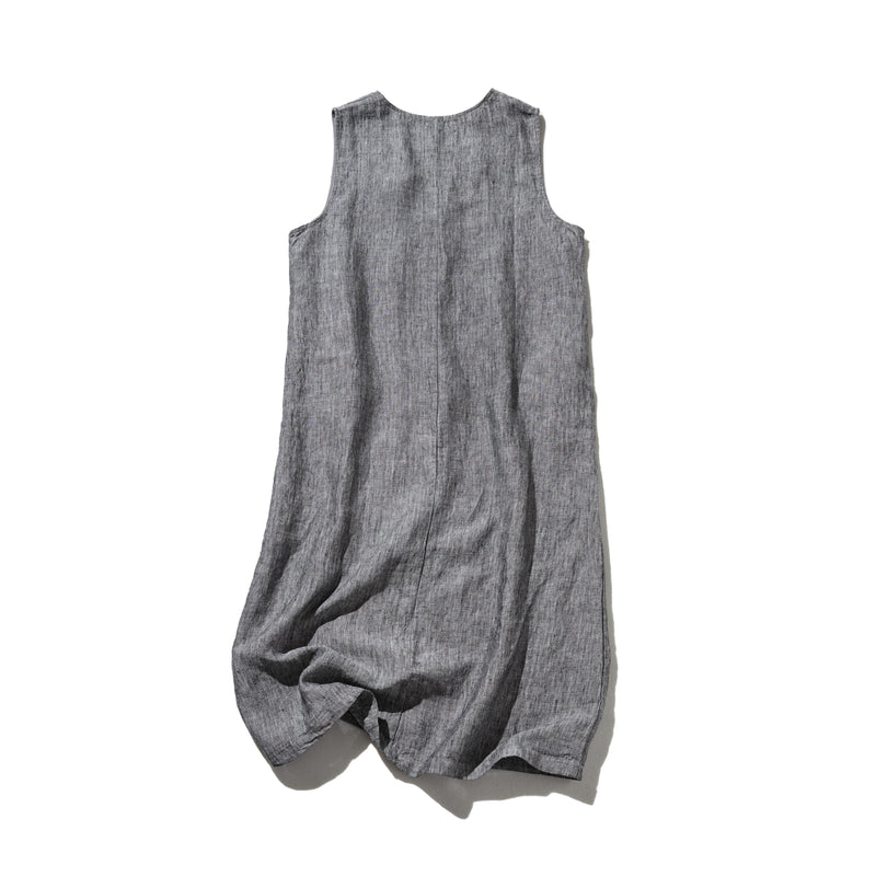 【季節を超えて愛される】リネンワンピース　フランスリネン　Vネックノースリーブマキシ丈ワンピース　250612