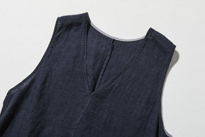 【季節を超えて愛される】リネンワンピース　フランスリネン　Vネックノースリーブマキシ丈ワンピース　250612