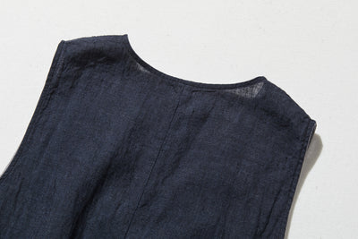 【季節を超えて愛される】リネンワンピース　フランスリネン　Vネックノースリーブマキシ丈ワンピース　250612