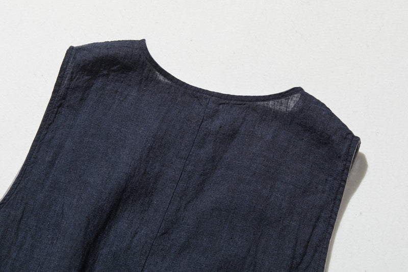 【季節を超えて愛される】リネンワンピース　フランスリネン　Vネックノースリーブマキシ丈ワンピース　250612