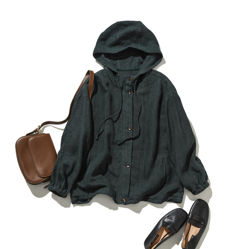 着る人を選ばない、長く愛用できる一枚 リネン100% フード付きブルゾン 秋冬アウター　250902