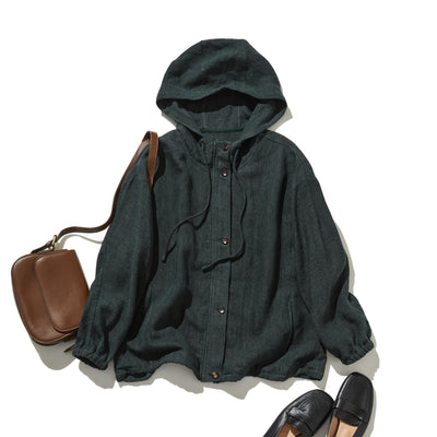 着る人を選ばない、長く愛用できる一枚 リネン100% フード付きブルゾン 秋冬アウター　250902