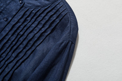 100% 亞麻襯衫裙，附針褶，適合所有季節 240318