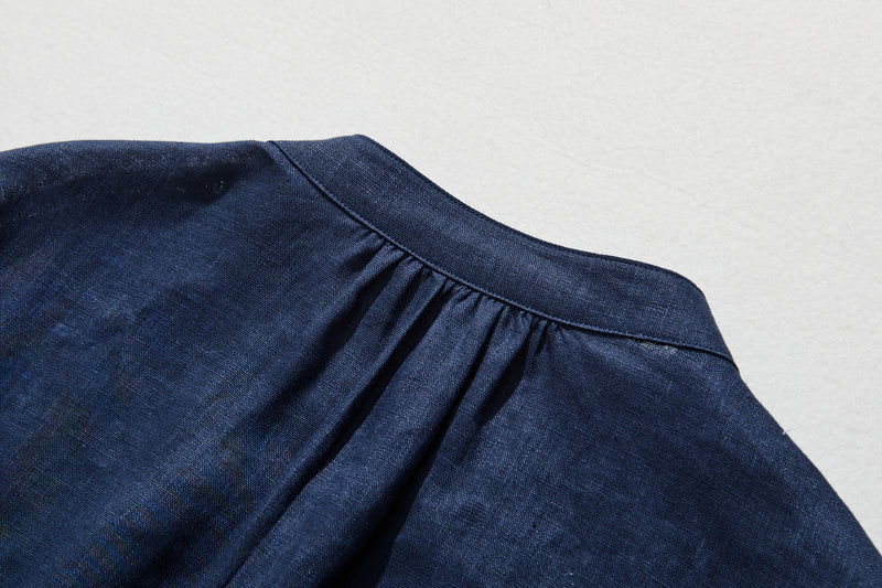 100% 亞麻襯衫裙，附針褶，適合所有季節 240318