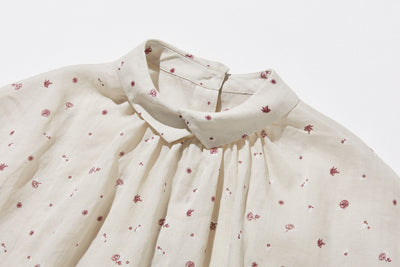 絶妙な風合い　花柄プリント　麻100％ブラウス　フレンチスリーブブラウス　 250803