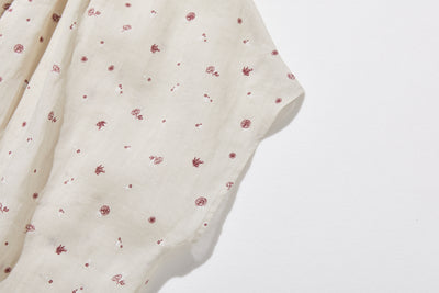 絶妙な風合い　花柄プリント　麻100％ブラウス　フレンチスリーブブラウス　 250803