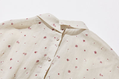 絶妙な風合い　花柄プリント　麻100％ブラウス　フレンチスリーブブラウス　 250803