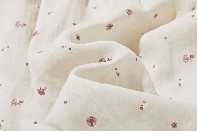 絶妙な風合い　花柄プリント　麻100％ブラウス　フレンチスリーブブラウス　 250803