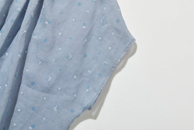 絶妙な風合い　花柄プリント　麻100％ブラウス　フレンチスリーブブラウス　 250803