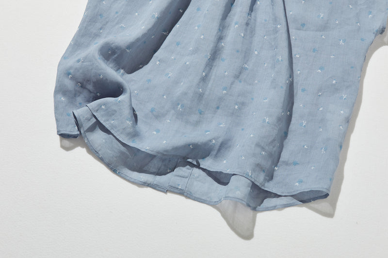 絶妙な風合い　花柄プリント　麻100％ブラウス　フレンチスリーブブラウス　 250803