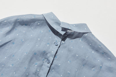 絶妙な風合い　花柄プリント　麻100％ブラウス　フレンチスリーブブラウス　 250803