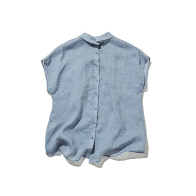 絶妙な風合い　花柄プリント　麻100％ブラウス　フレンチスリーブブラウス　 250803