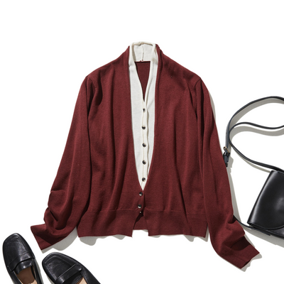 カジュアル過ぎず上品見え　重ね着風カーディガン ウール混　　250218