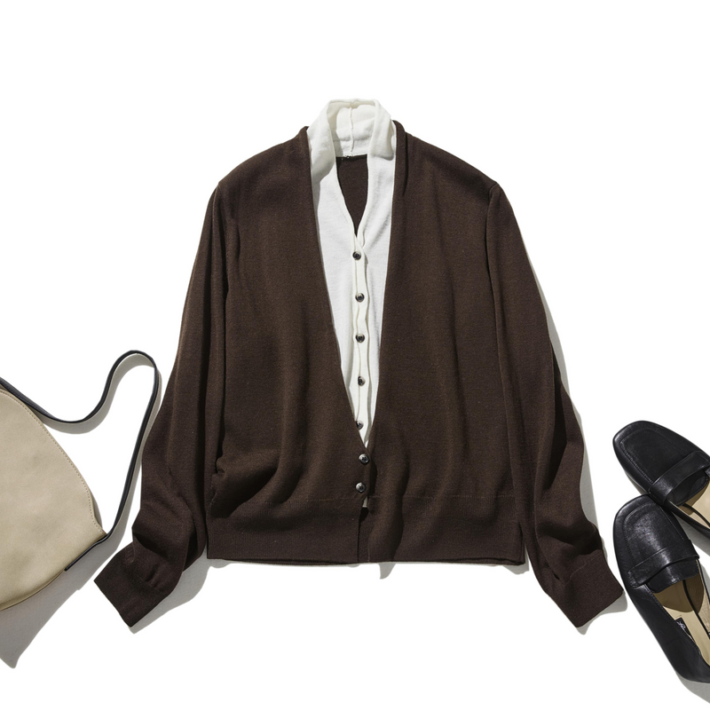カジュアル過ぎず上品見え　重ね着風カーディガン ウール混　　250218