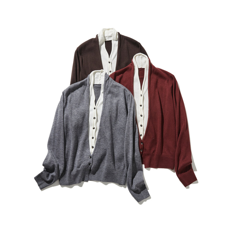 カジュアル過ぎず上品見え　重ね着風カーディガン ウール混　　250218